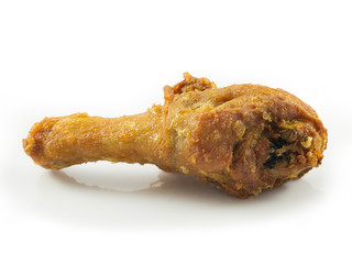 Fried chicken leg on a white background.