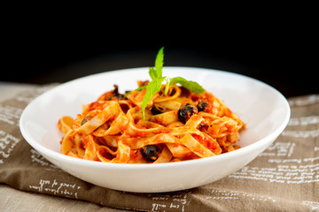 tasty pasta Italian tomato sauce pasta on the table