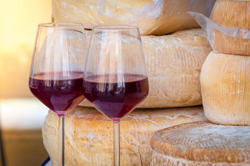 Parmigiano cheese an red wine in Italy
