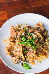 Thai traditional food hoy tod or fried mussel with bean sprout.