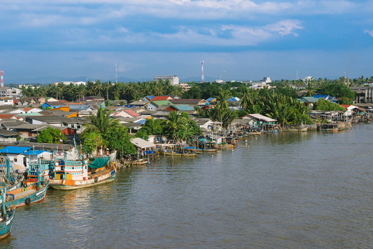 The fishing boat at a berth in Pattani, Thailand.