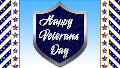 Stock Illustration - Happy Veterans Day, Blue Gradient Background, 3D Illustration, Honoring all who served, American holiday template.