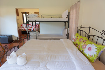 The interior of the bedroom for a vacation with family