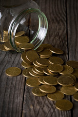 coins on wooden tables on stack 