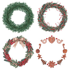 Watercolor Christmas wreaths.