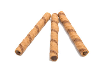 wafer rolls with chocolate isolated