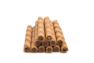 wafer rolls with chocolate isolated