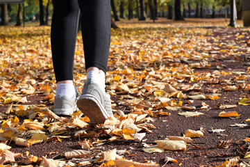 Fototapeta premium Wypoczynek w parku jesienią - jogging i spacery