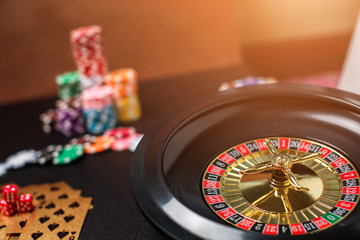 Colorful casino roulette chips of poker.