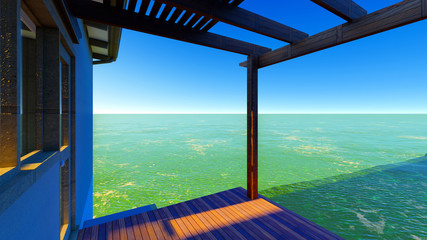Fototapeta na wymiar Beach resort with blue sky 3d rendering