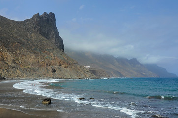 Fototapeta na wymiar Exotic views of the Anaga mountain range from Playa de Benijo, Tenerife, Canary Islands