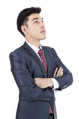 Asian Businessman standing on White Background with Success feeling, Business Success Concept, isolated on white background.