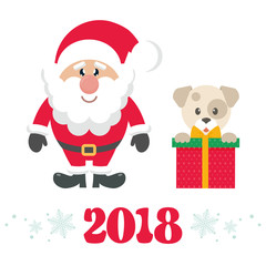 Obraz na płótnie Canvas cartoon cute santa claus and christmas dog gift with text