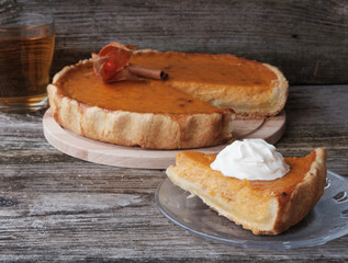 Pumpkin pie with whipped cream
