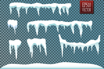 Set of snow icicles isolated on transparent background. Vector illustration
 - obrazy, fototapety, plakaty