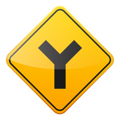 Road yellow sign on white background. Road traffic control.Lane usage. Stop and yield. Regulatory sign. Street. Curves and turns.