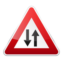 Road red sign on white background. Road traffic control.Lane usage. Regulatory sign. Stop and yield. Street.