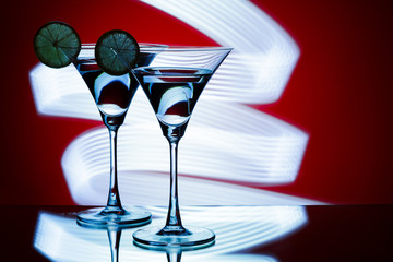 silhouette of  glasses in  nightclub