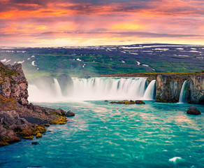 Summer morning scene on the Godafoss Waterfall