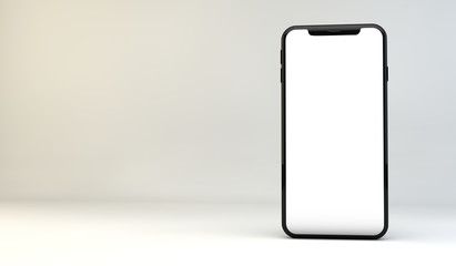 Modern smartphone with blank white edge to edge screen. 3D Rendering