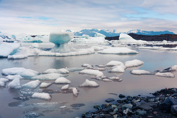 Floating ice box on the Fjallsarlon glacial lagoon