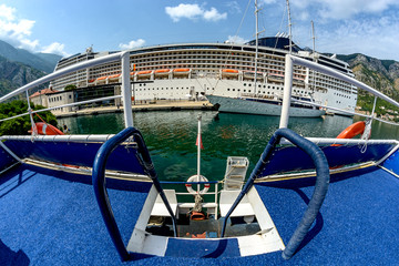 The gangway on the ship leading down