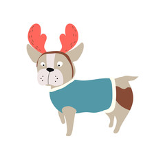 Obraz na płótnie Canvas Vector illustration of cute Christmas dog isolated on white background