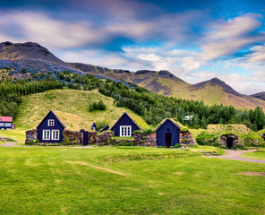 Typical view of Icelandic turf-top houses.