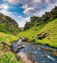 Typical volcano Icelandic landscape in the mountains.