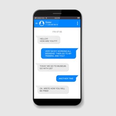 Creative vector illustration of messenger window. Social network talking art design. Mobile phone live chat boxes. Smartphone online app. Compose dialogues mockup. Abstract concept graphic element.