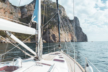 Yacht sailing in the tropical sea