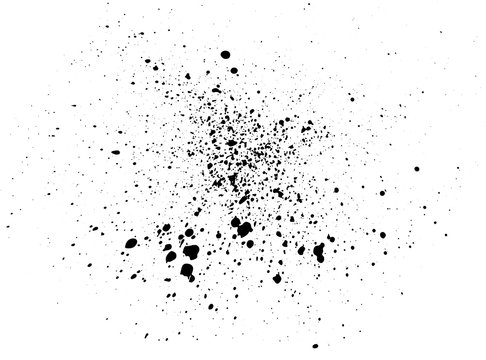 Black paint, ink splash, brushes ink droplets, blots. Black ink splatter background, isolated on white. Vector illustration.