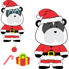 xmas baby panda bear cartoon santa claus costume set in vector format 