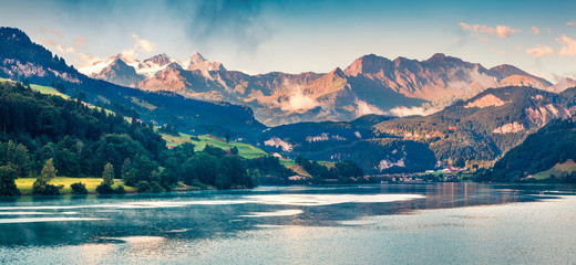 Panoramic view of Lungerersee lake