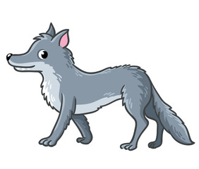 Cute wolf on a white background. Vector illustration with a predator. An animal in the cartoon style.
