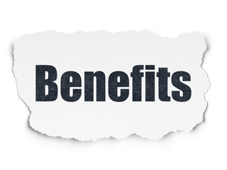 Business concept: Painted black text Benefits on Torn Paper background with  Binary Code