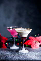 Christmas pink and white margarita cocktails. Martini Cocktails