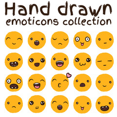 Hand drawn vector emoticons collection.