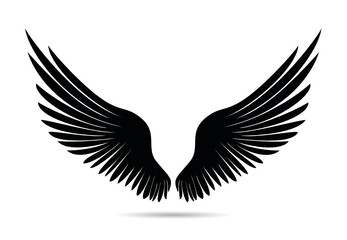 Silhouette wings. Vector illustration on white background. Black and white style