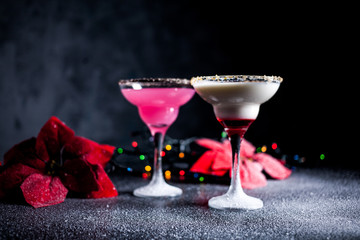 Christmas pink and white margarita cocktails. Martini Cocktails