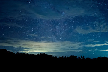 Fototapeta premium Long exposure and High ISO shot of star and milky way over the sky with moving clouds at night.