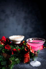 Christmas pink and white margarita cocktails. Martini Cocktails