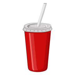 Red disposable cup with drinking straw