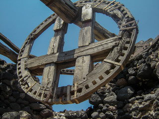 Ancient drive wheel of ruined Greek Windmill