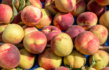 Fresh peaches on market stall
