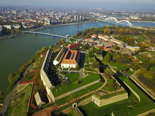 Air view of Petrovaradin fortress and Novi Sad town