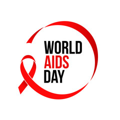 World AIDS day red ribbon icon logo for 1 December HIV and AIDS awareness banner or poster. Vector red ribbon symbol or emblem badge on white background