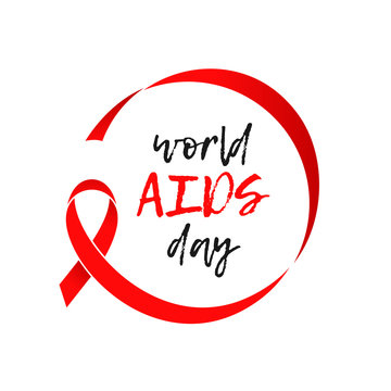 World AIDS day red ribbon icon logo. Vector 1 December HIV and AIDS awareness ribbon symbol or emblem badge white background for banner or poster