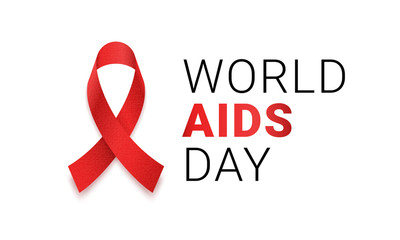 World AIDS day red ribbon logo icon. Vector 1 December HIV and AIDS awareness or solidarity red ribbon symbol or emblem badge on white background for banner or poster