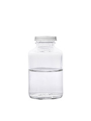 medical glass container filled half-closed with a plastic lid